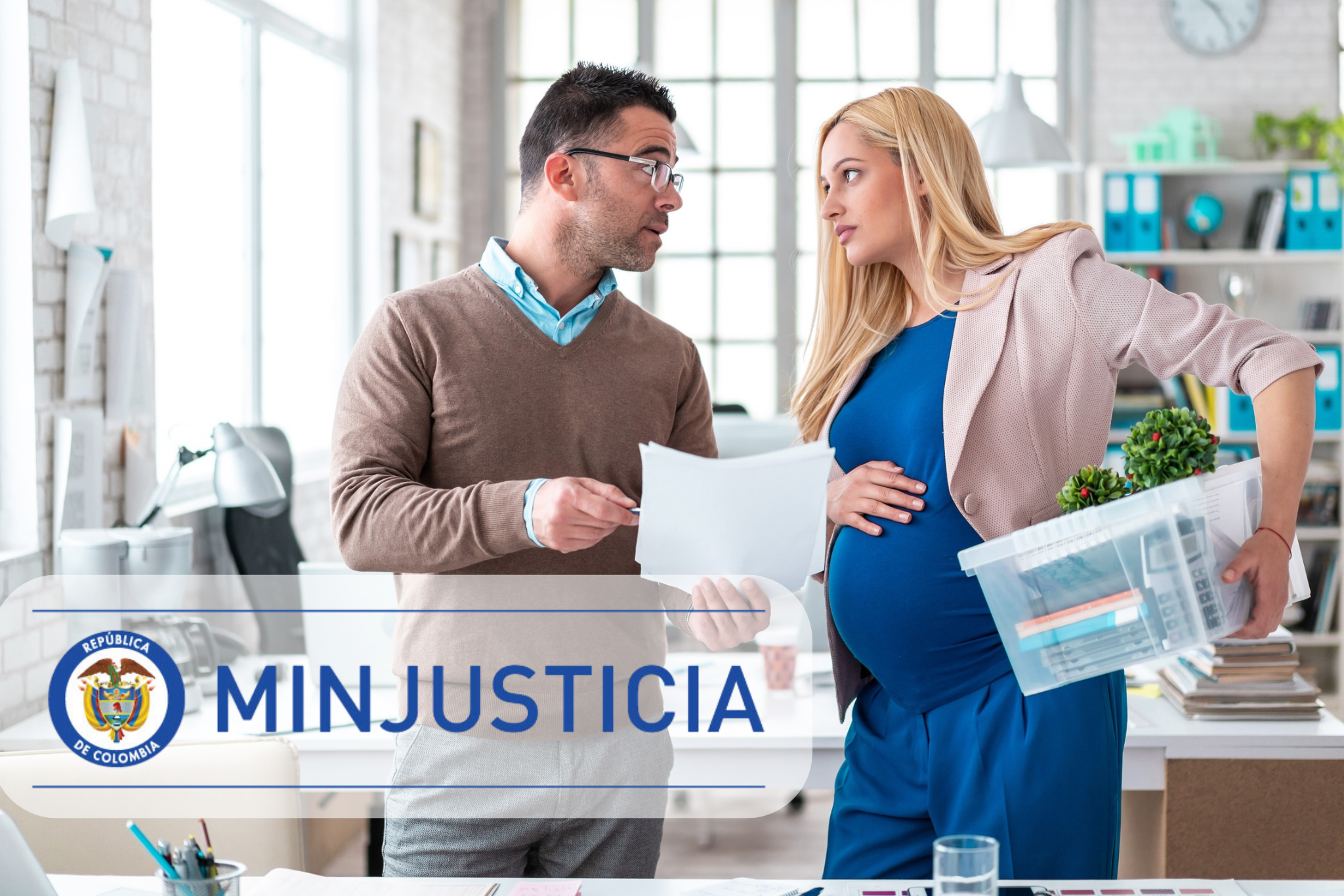 Imagen de fondo tomada de Getty Imagenes (Crédito: valentinrussanov) // Logo tomado del Ministerio de Justicia y Derecho