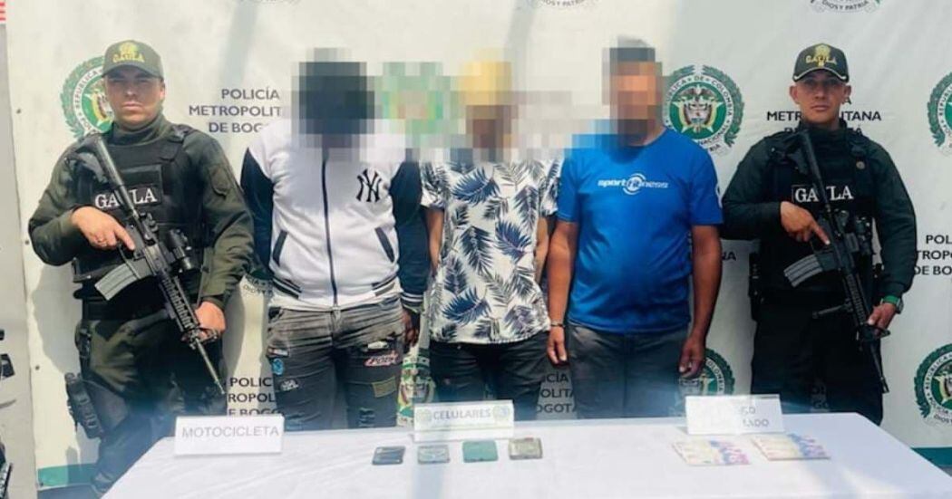 Imagen de los tres capturados - Extraída del Gaula de la Policía.