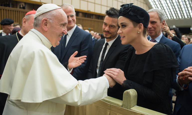 Katy Perry y Orlando Bloom, en su visita al Papa Francisco.