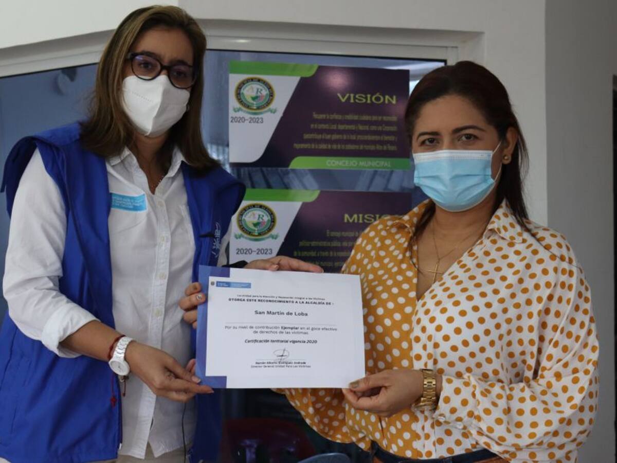 San Martín de Loba- Bolívar recibió certificación por trabajo con víctimas