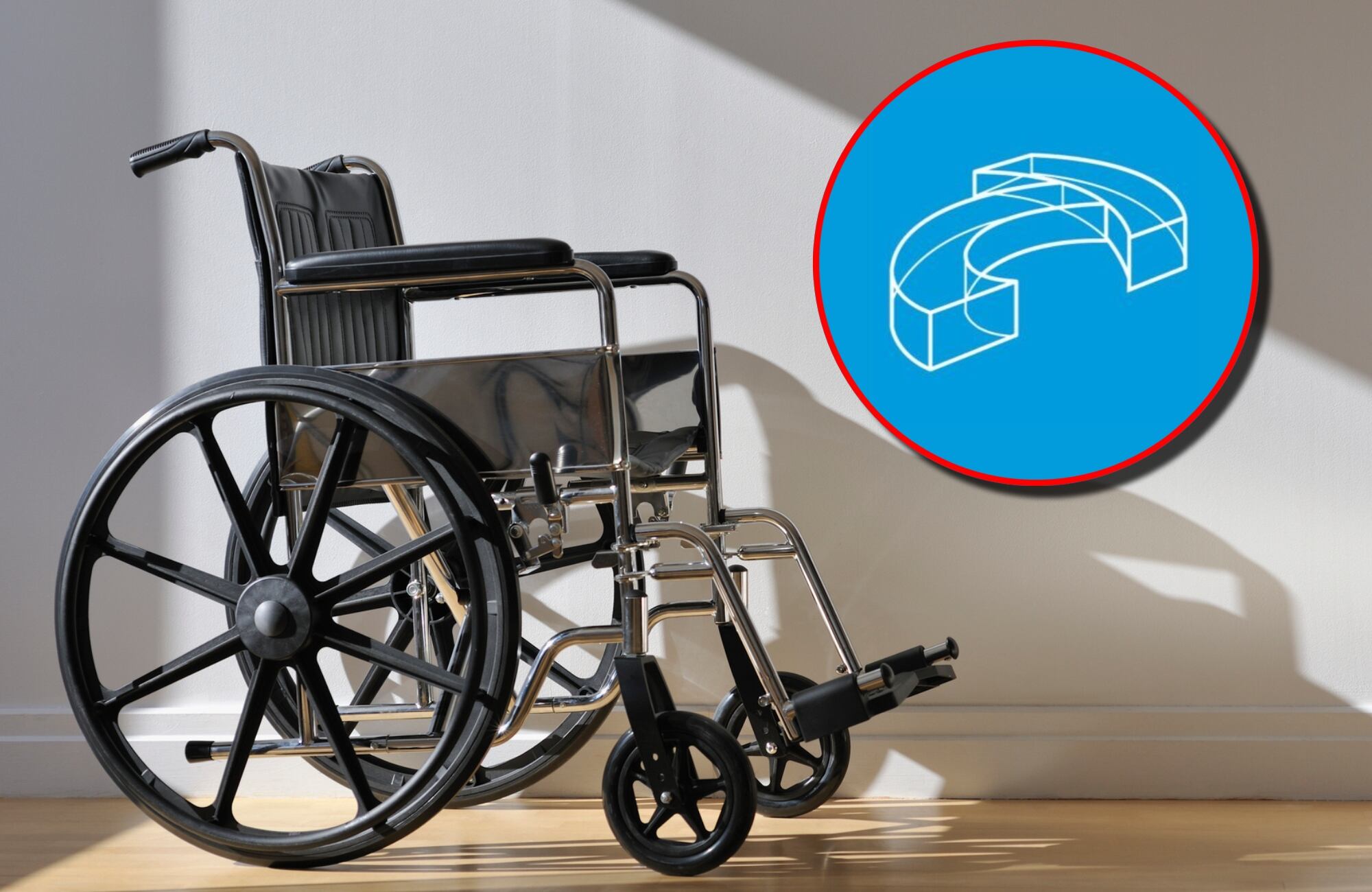 Silla de ruedas y logo de Tecnoglass. Fotos: Getty Images / X @TecnoglassSA