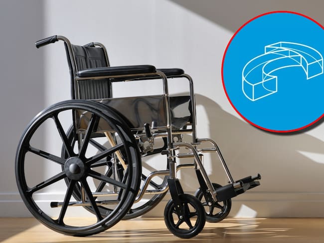 Silla de ruedas y logo de Tecnoglass. Fotos: Getty Images / X @TecnoglassSA