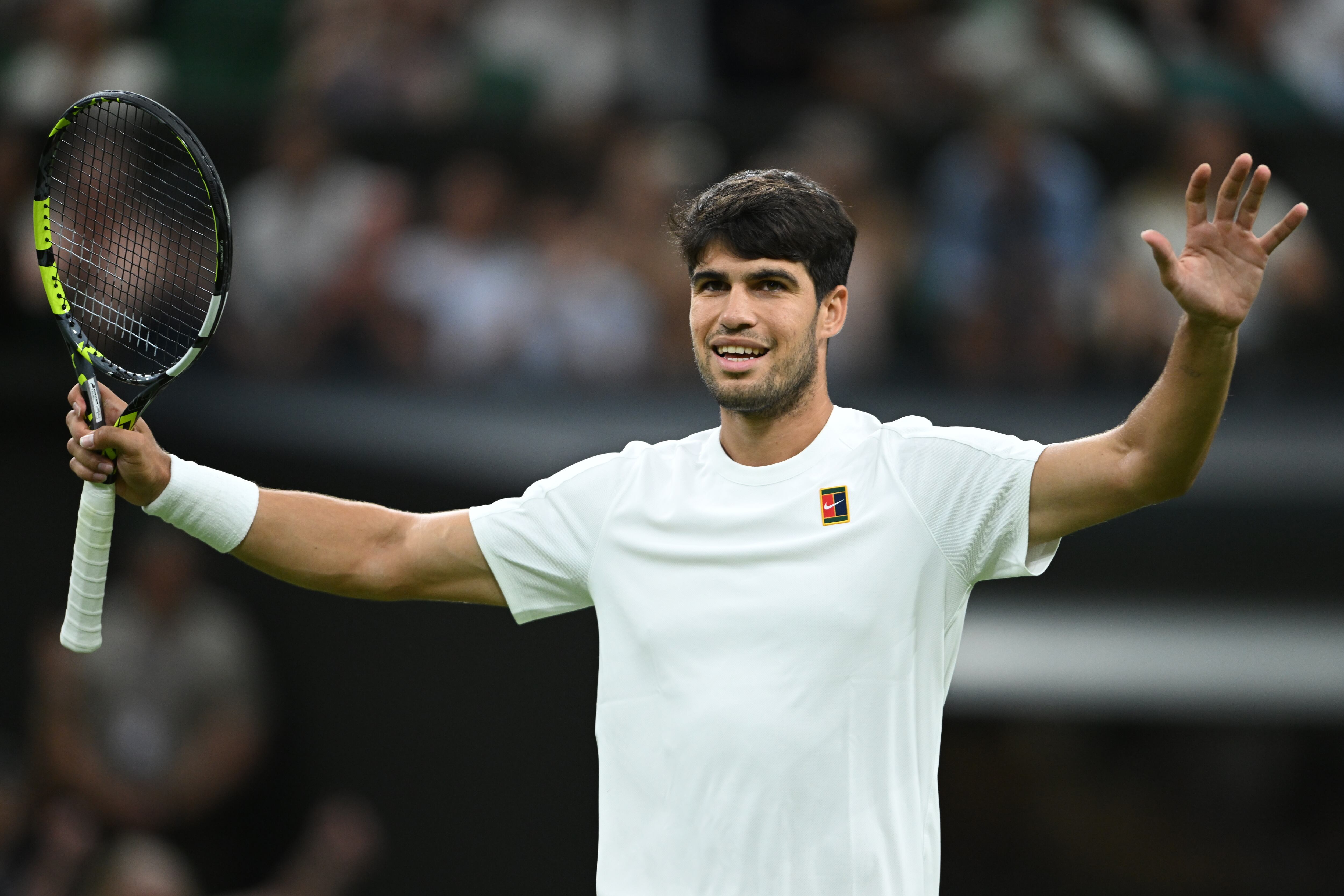 Así le fue a Carlos Alcaraz ante Rublev en Wimbledon: rompió el récord de victorias en su carrera. (Tenis, Rusia, España, Reino Unido) EFE/EPA/DANIEL HAMBURY EDITORIAL USE ONLY EDITORIAL USE ONLY