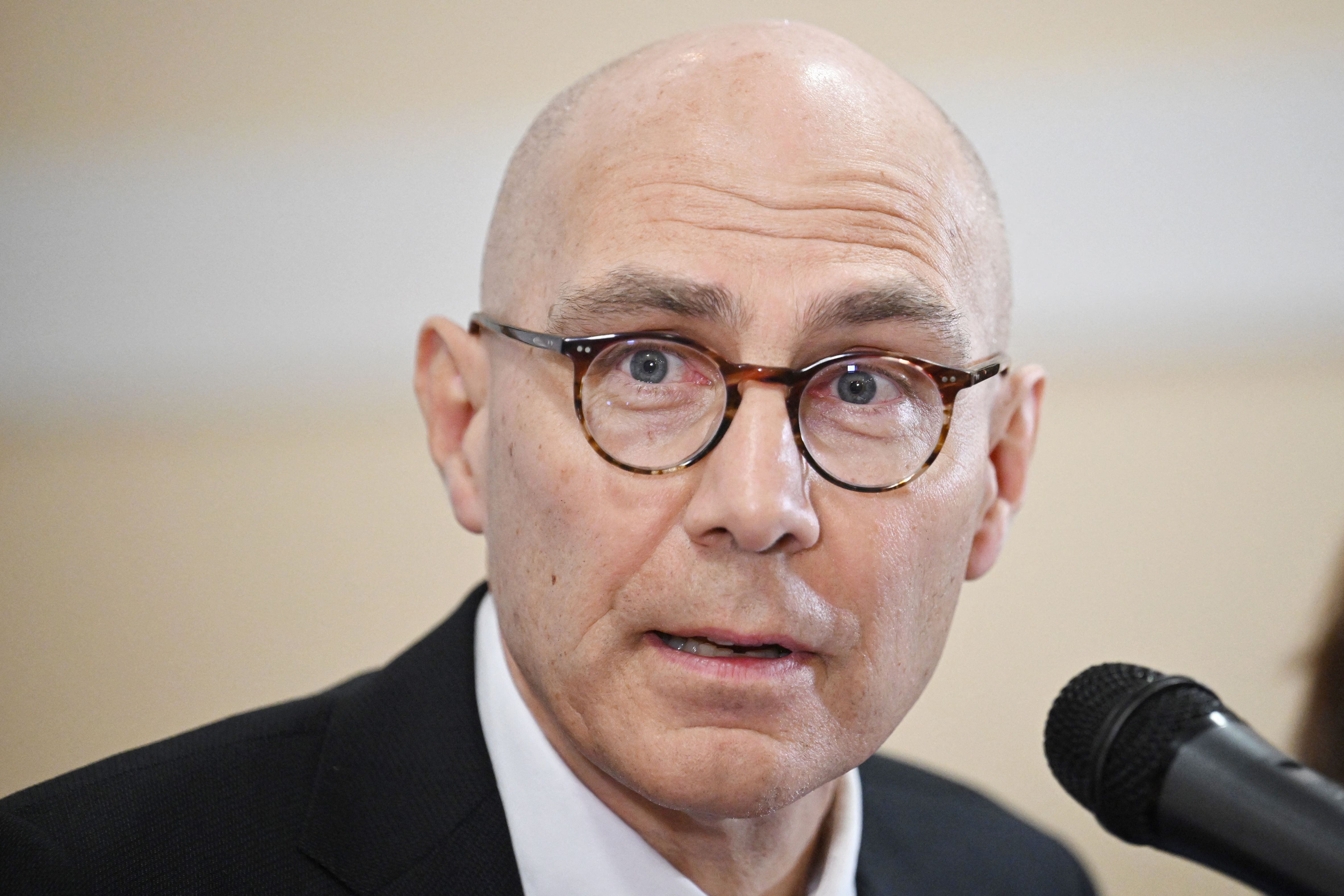 UN High Commissioner for Human Rights Volker Turk speaks during a meeting with Colombian Secretary General of the Ministry of Foreign Affairs Jose Antonio Salazar (out of frame) in Bogota on January 25, 2023. (Photo by JUAN BARRETO / AFP) (Photo by JUAN BARRETO/AFP via Getty Images)