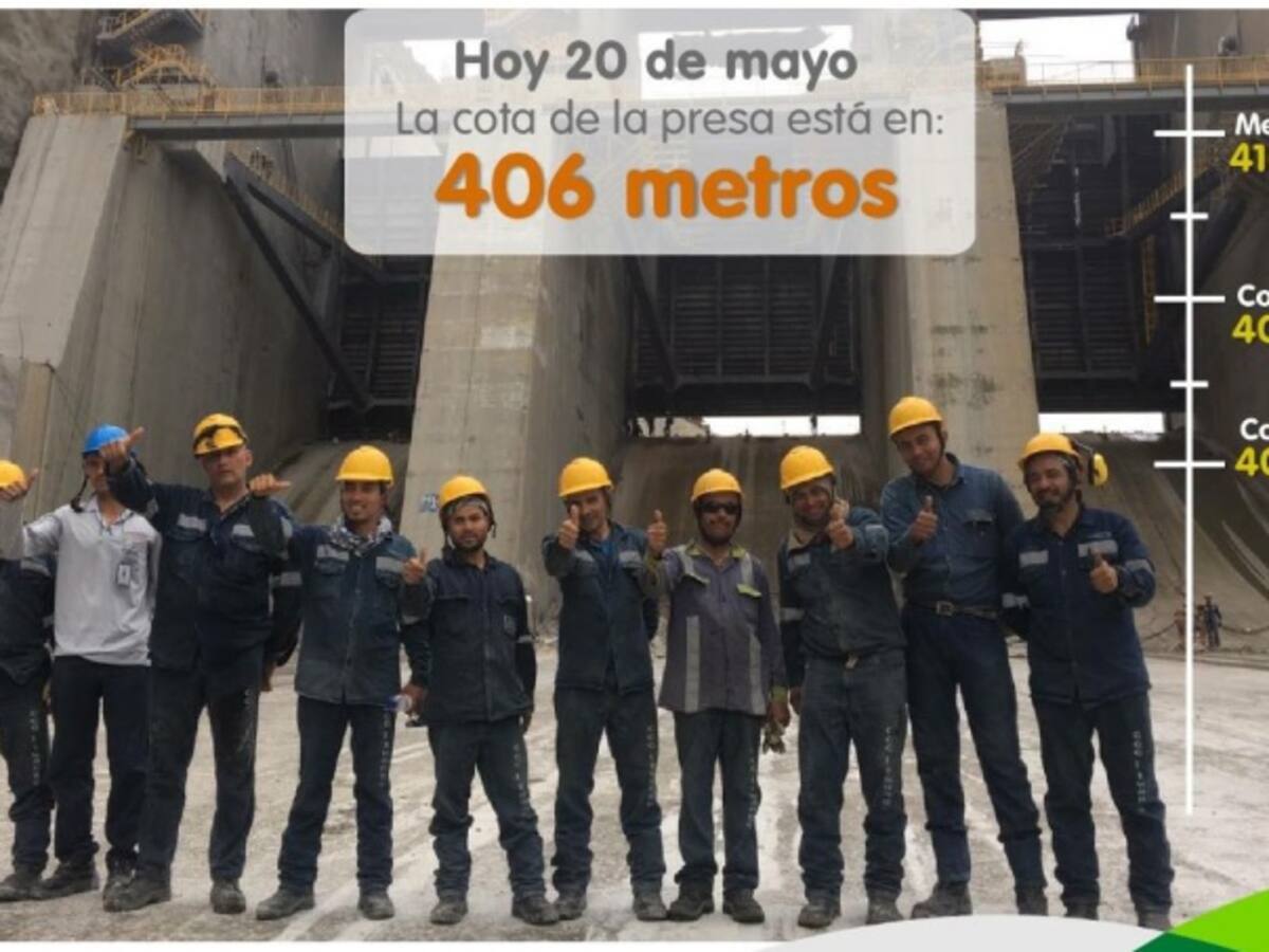 Obras en la presa de Hidroituango llegaron a la cota 406