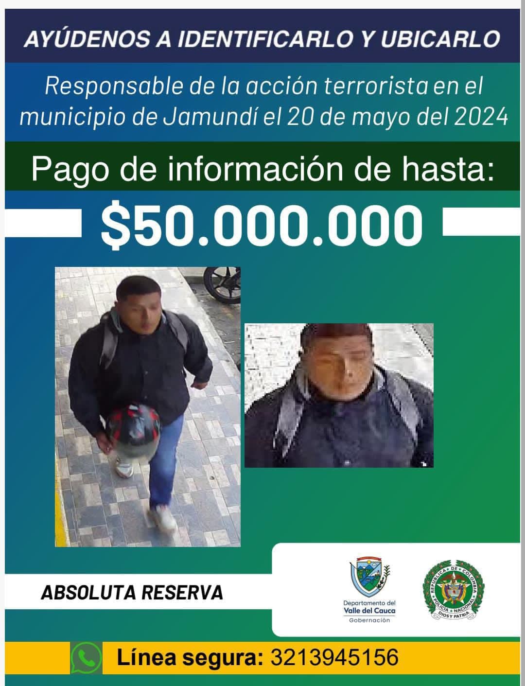 Se busca este hombre implicado en el atentado en zona centrica de Jamundí que dejó varios heridos