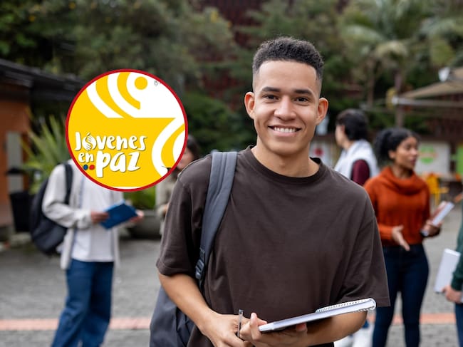 De fondo: Imagen de referencia de un estudiante joven (Crédito: Getty Images). A la izquierda se encuentra el logo del programa Jóvenes En Paz (Cortesía: Prosperidad Social)
