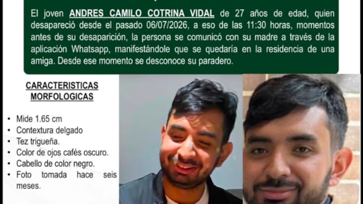 Familia de Andrés Camilo Cotrina, desaparecido en Bogotá pide ayuda para encontrarlo
