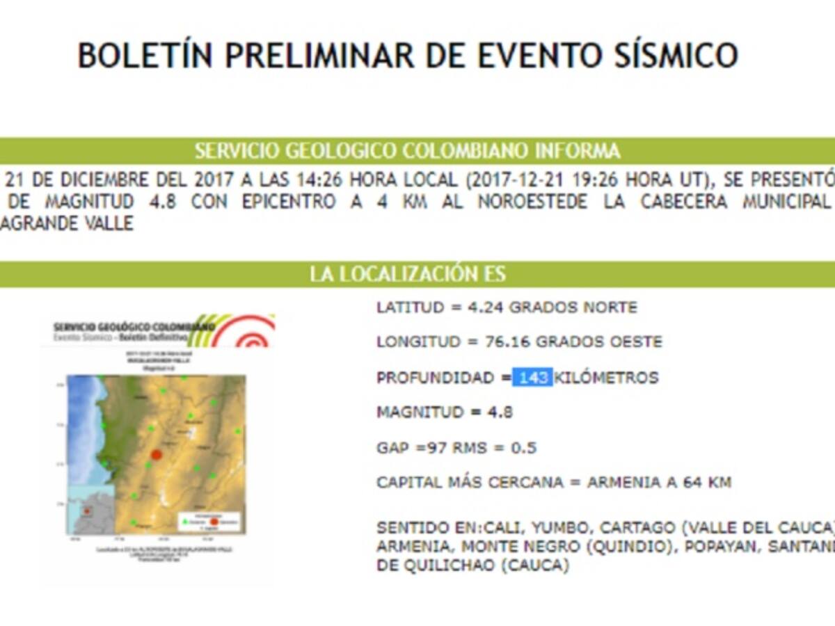 Movimiento telúrico sacudió a los caleños