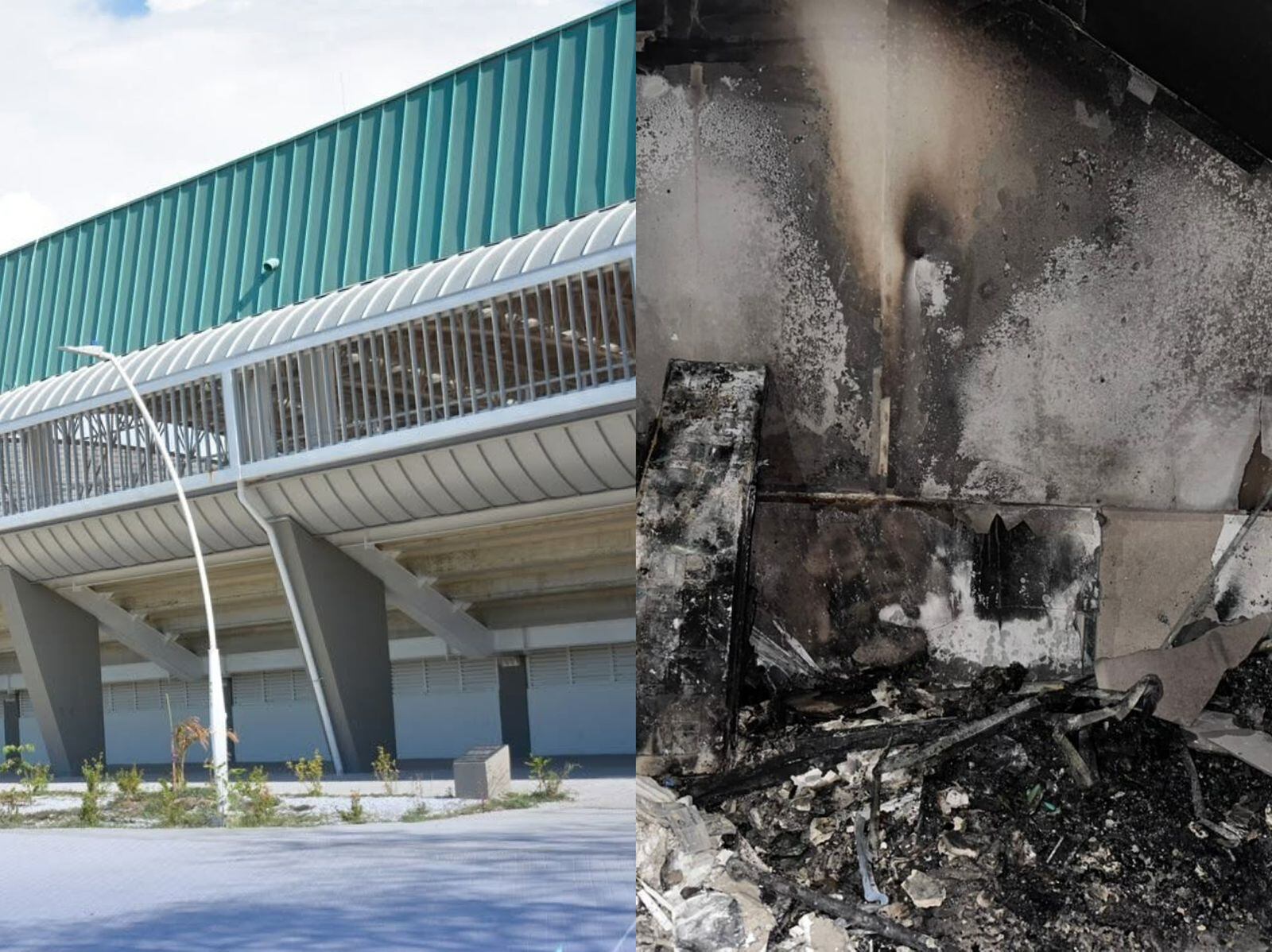 El Coliseo Mayor de Santa Marta fue afectado por un incendio provocado. Foto: Alcaldía de Santa Marta. 