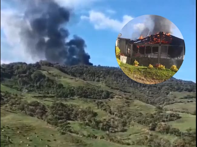 Casas quemadas en santa Rosa de Osos. Foto: cortesía para Caracol Radio.