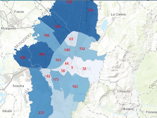 Así va el mapa de contagios en Bogotá