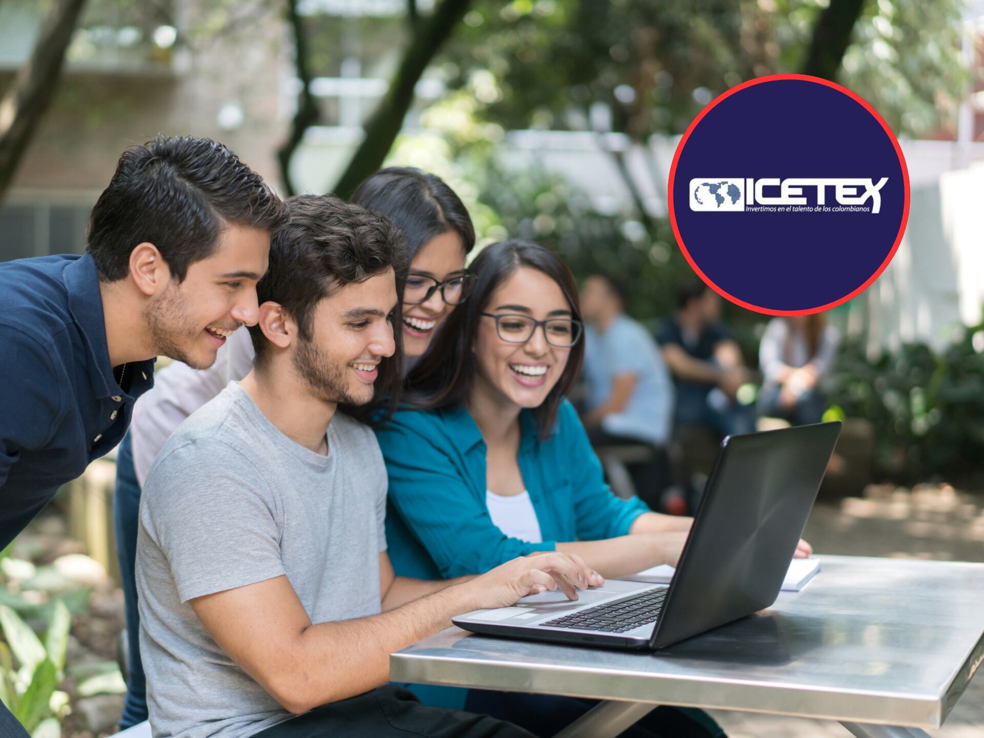 Estudiantes universitarios usando computador, encima logo de ICETEX (Foto: Getty Images / redes sociales)