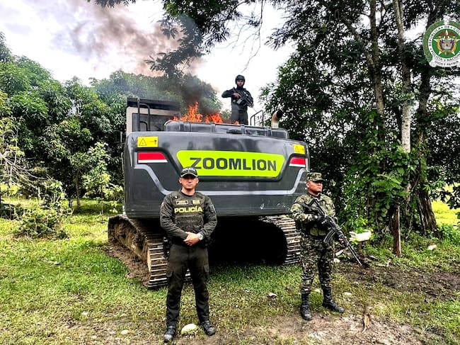 Destrucción de unidades mineras en San Luis, Antioquia. Foto: Policía.