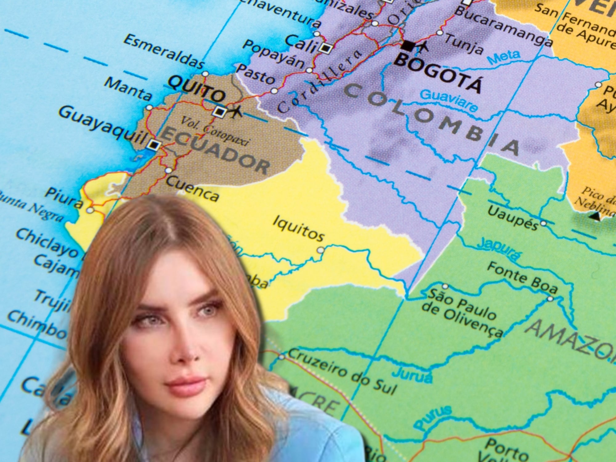Diana Morales y mapa de Ecuador y Colombia. Fotos: MinComercio / Getty Images