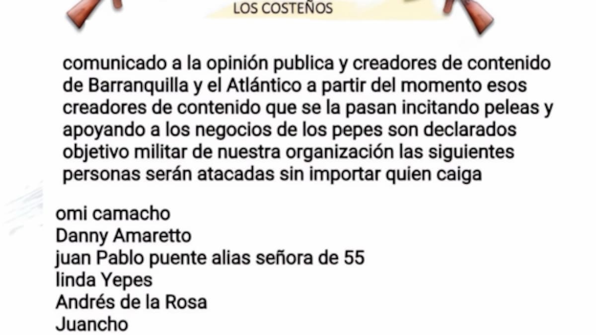 La Policía investiga panfleto con amenazas contra influencers en Barranquilla