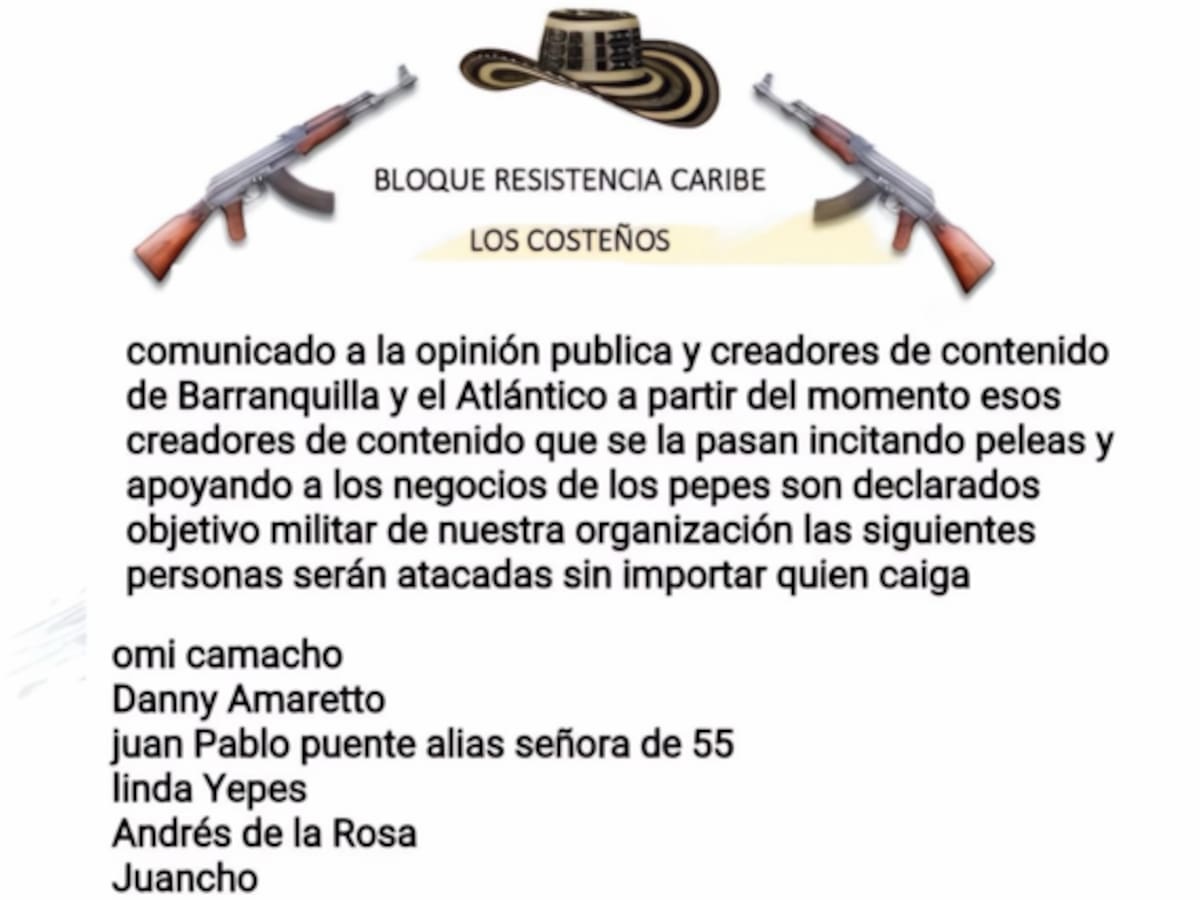 La Policía investiga panfleto con amenazas contra influencers en Barranquilla