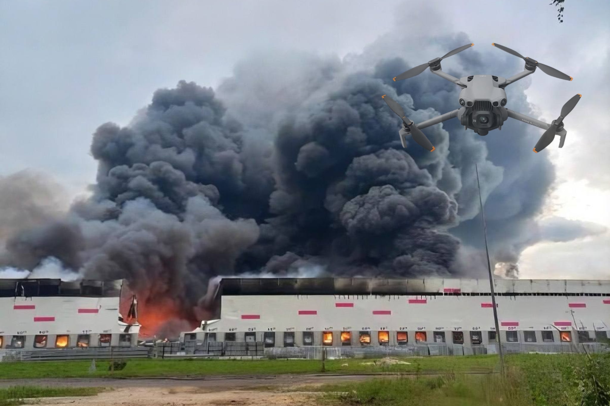 Imagen de la explosión tomada de Getty Imagenes (Autor:	Anadolu / Colaborador) // Imagen del dron tomada de DJI