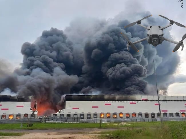 Imagen de la explosión tomada de Getty Imagenes (Autor: Anadolu / Colaborador) // Imagen del dron tomada de DJI