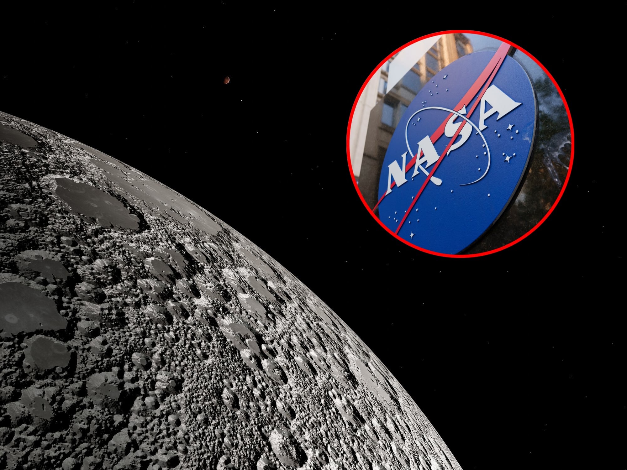 Luna y logo de la NASA. Fotos: Getty Images.
