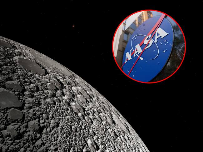 Luna y logo de la NASA. Fotos: Getty Images.