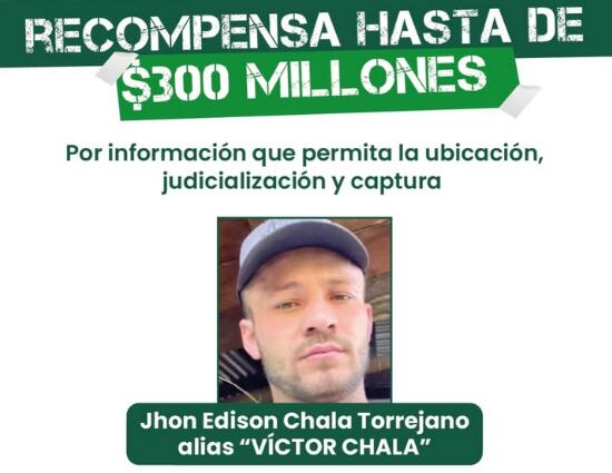 Recompensa por alias "Chala" de las disidencias en Antioquia