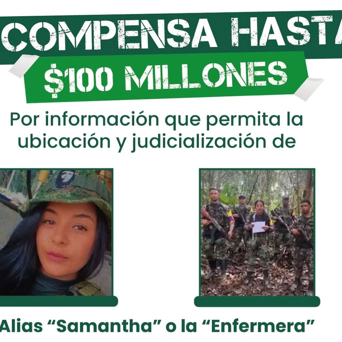 Hay $100 millones de recompensa por la captura de alias ‘La Enfermera’ del Frente 4 de disidencias