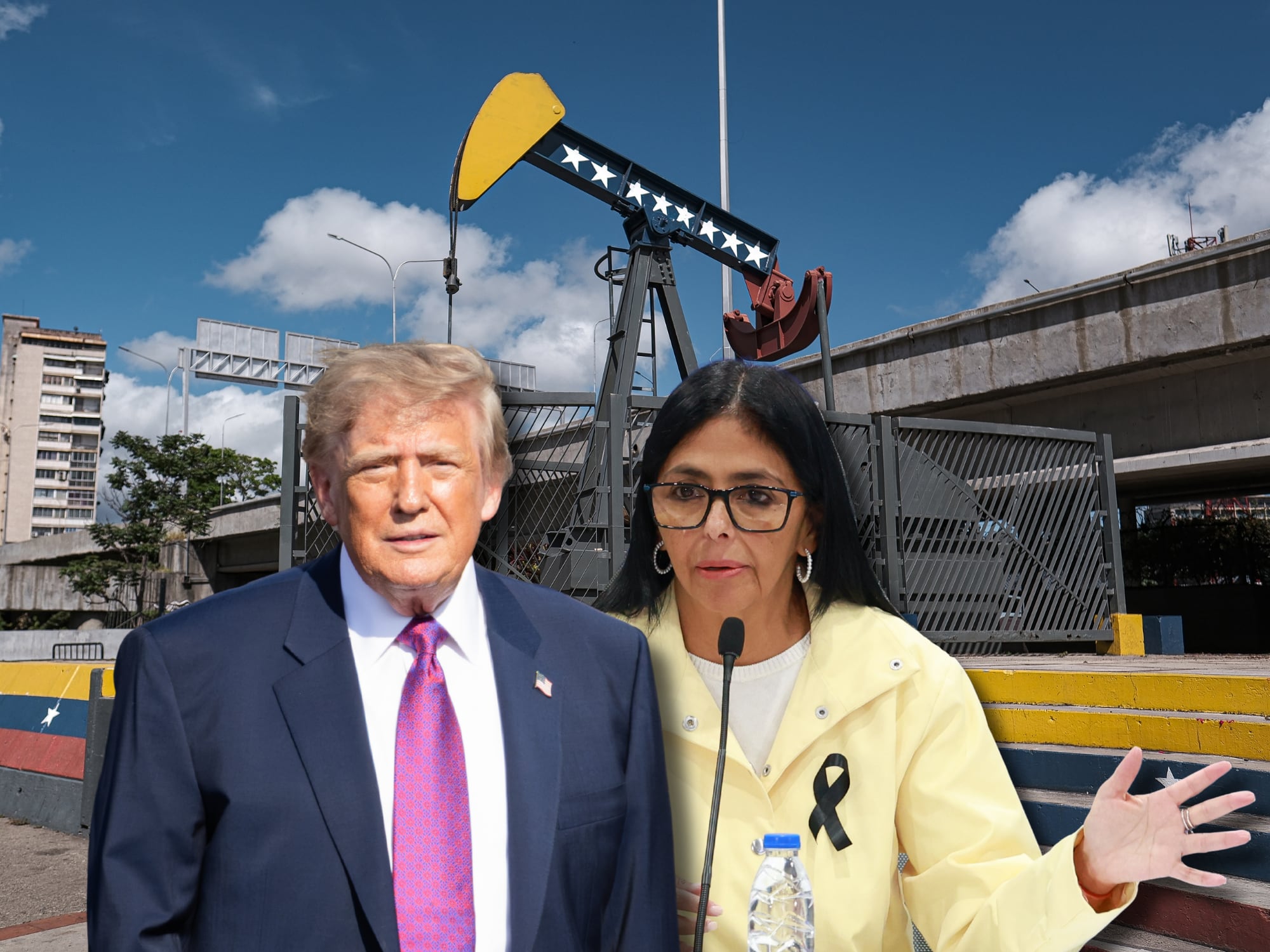 Donald Trump y Delcy Rodríguez. Fotos: Getty Images.