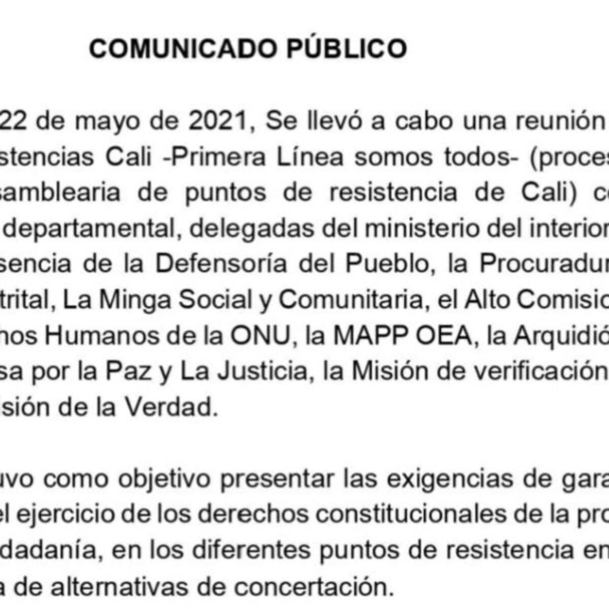 Primer encuentro en Cali entre grupos de resistencia y autoridades