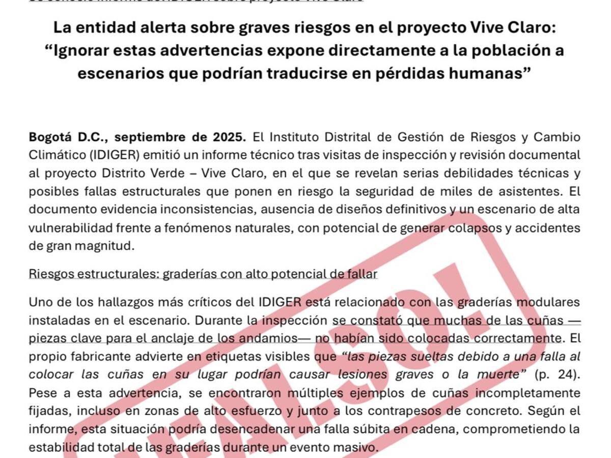 IDIGER alerta falso comunicado sobre riesgos en el proyecto Vive Claro Distrito Cultural