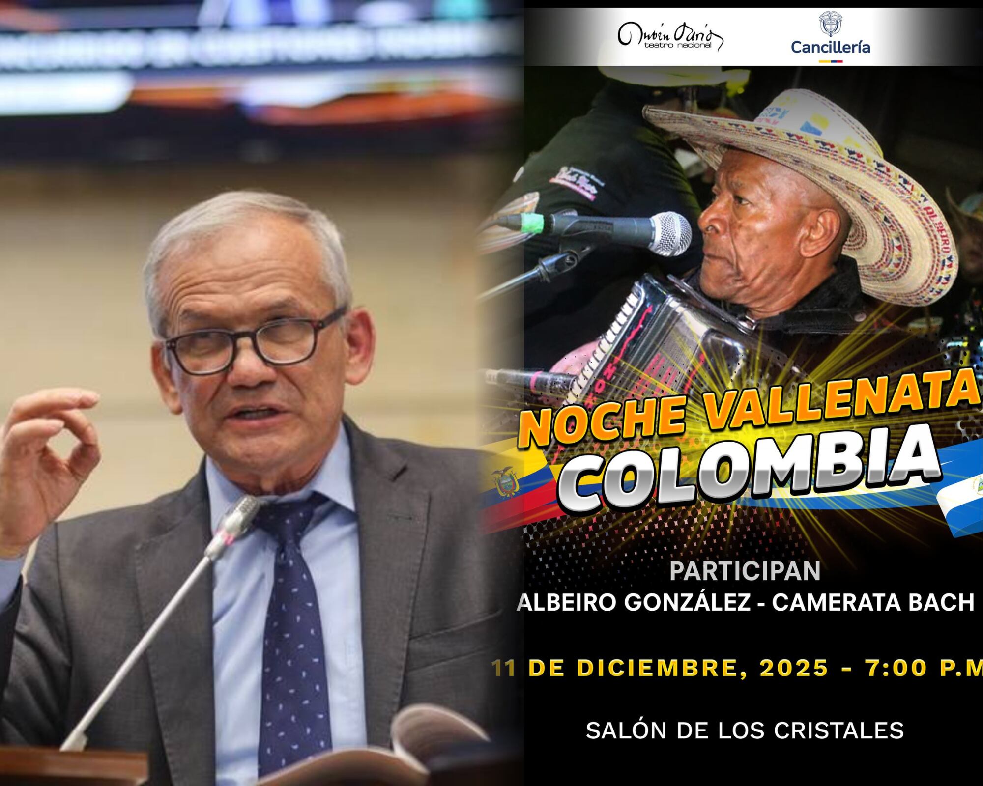 Invitación del Teatro Nacional Rubén Darío en Nicaragua a la "Noche Vallenata Colombia", promovido por la cancillería colombiana, en la que fue captado el prófugo Carlos Ramón González. 
(Foto:   Cortesía / TNRD / Caracol Radio )