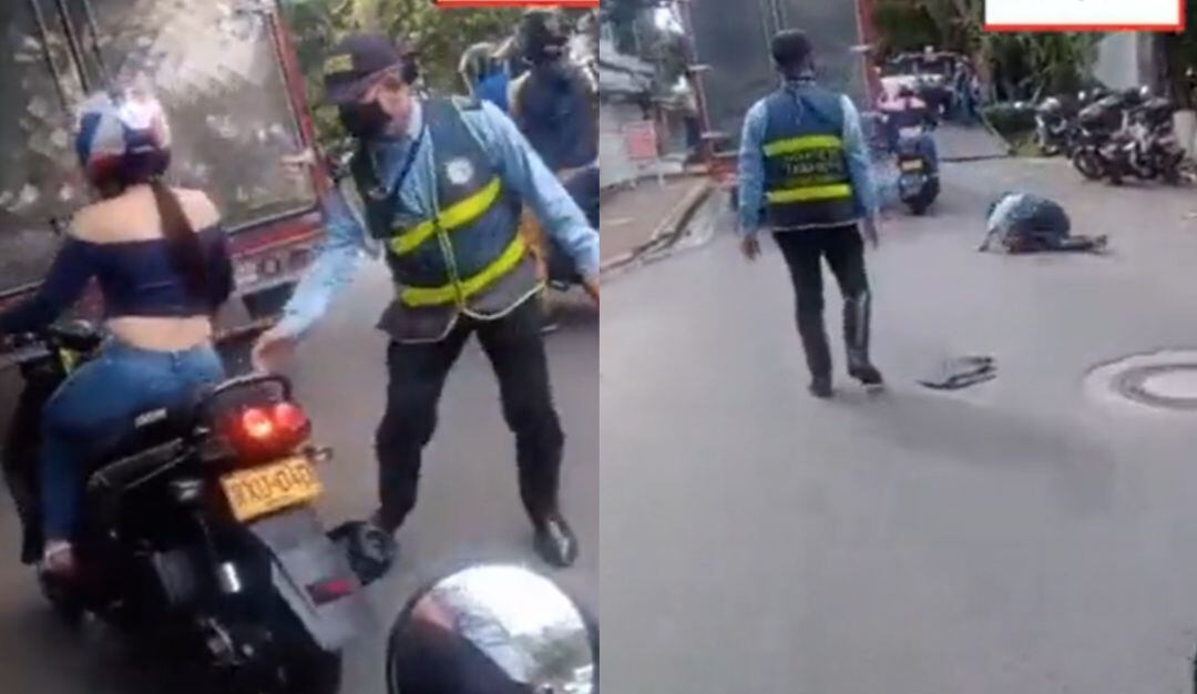 Mujer en moto no le importó un retén y arrastró a un policía