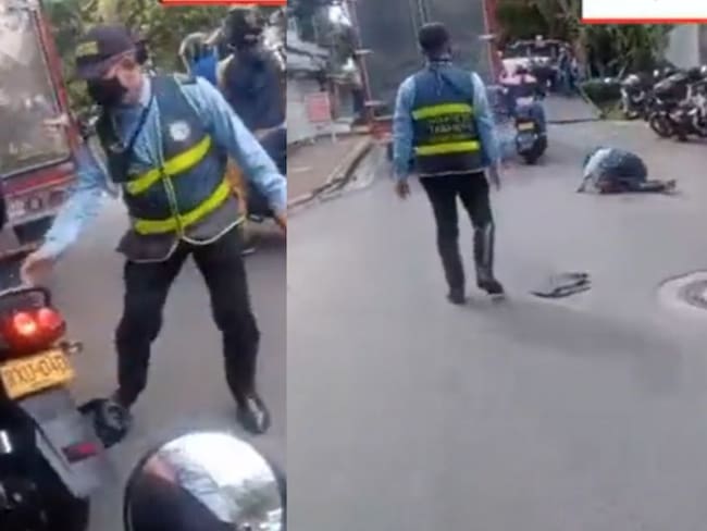Mujer en moto no le importó un retén y arrastró a un policía