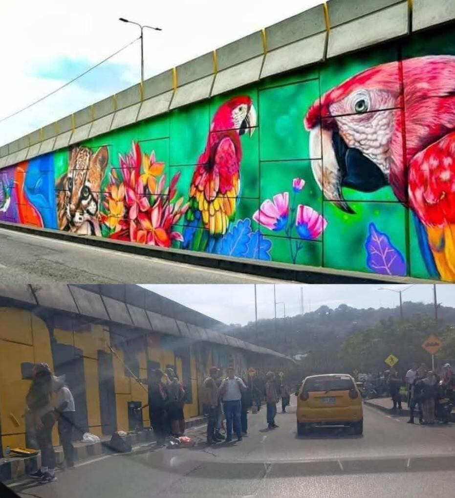 Antes y después del mural en el puente Carlos Ramírez en Cúcuta / Foto: Alcaldía de Cúcuta