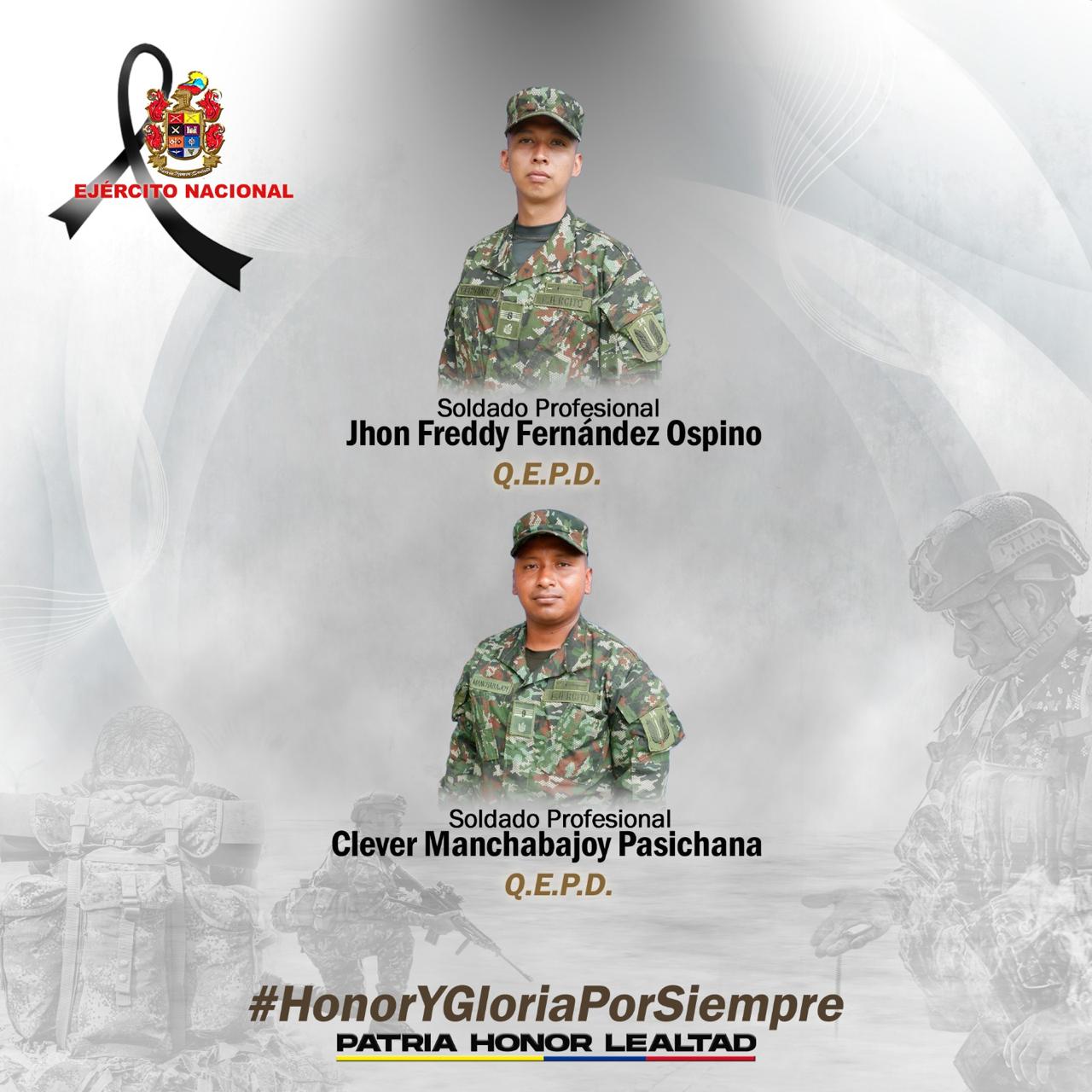 Soldados asesinados en Policarpa Nariño. Foto: Ejército Nacional