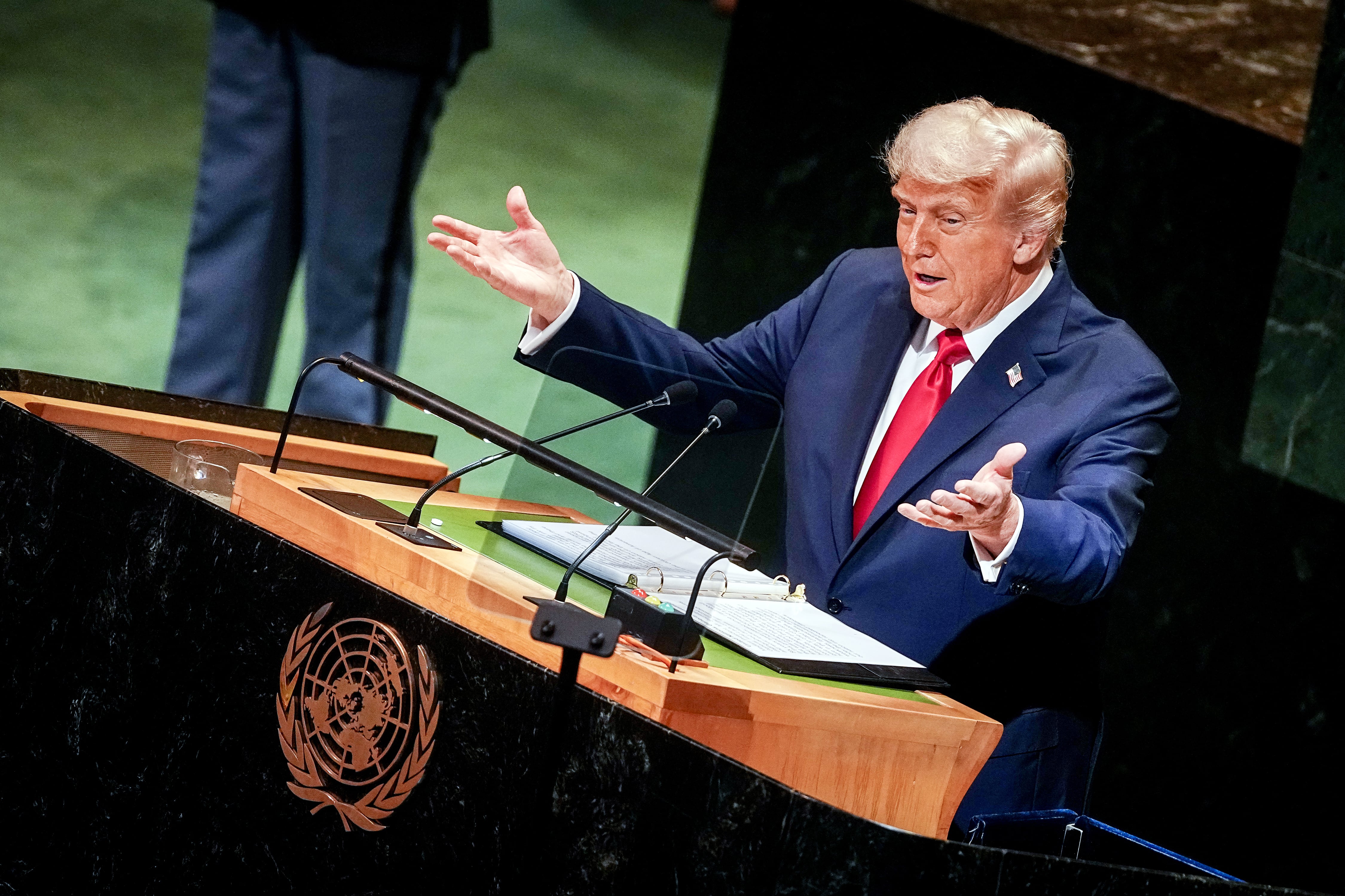 Donald Trump, presidente de Estados Unidos, hablando en la asamblea general de la ONU. Foto: Kay Nietfeld/picture alliance via Getty Images