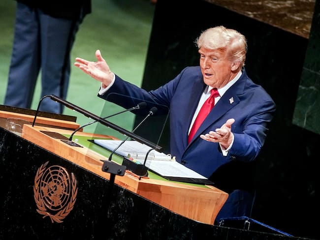 Donald Trump, presidente de Estados Unidos, hablando en la asamblea general de la ONU. Foto: Kay Nietfeld/picture alliance via Getty Images