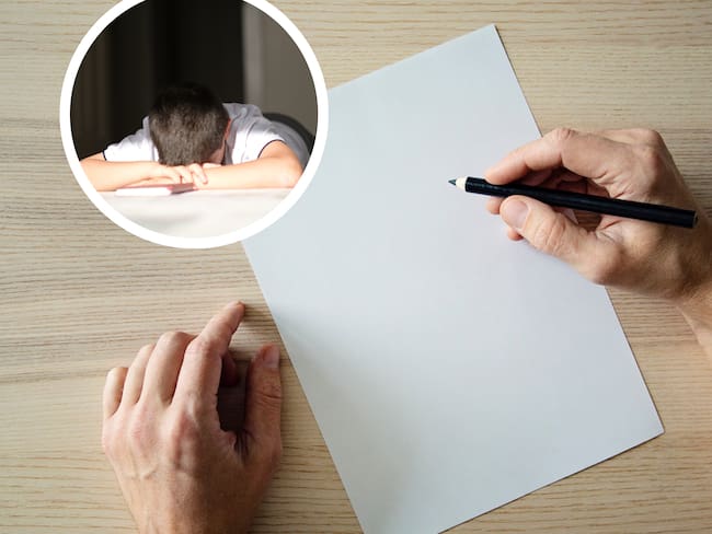 Mano sosteniendo un color negro antes de escribir junto a una persona con pereza (Getty Images)