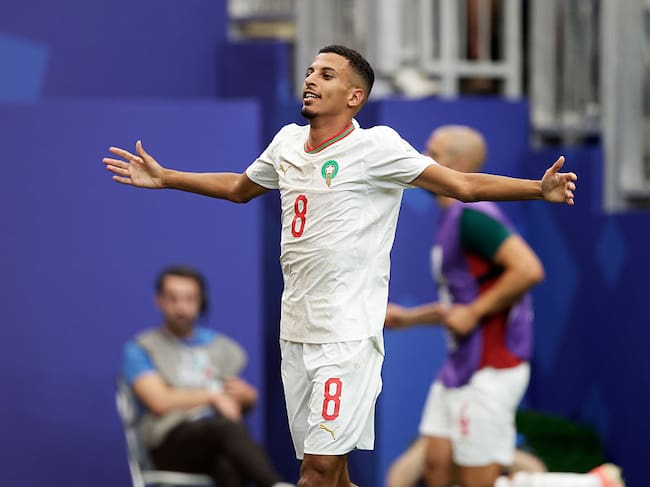 HOUSTON, UNITED STATES - JULY 4: Azzedine Ounahi of Morocco celebrates 0-1 during the World Cup match between Canada v Morocco at the Houston Stadium on July 4, 2026 in Houston United States (Photo by Rico Brouwer/Soccrates/Getty Images)