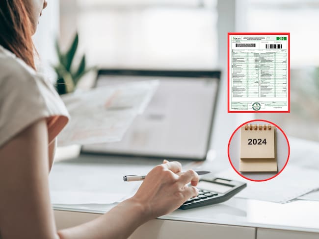 Persona haciendo cuentas de la declaración de renta de la DIAN para el 2024 (Fotos vía Getty Images y COLPRENSA)