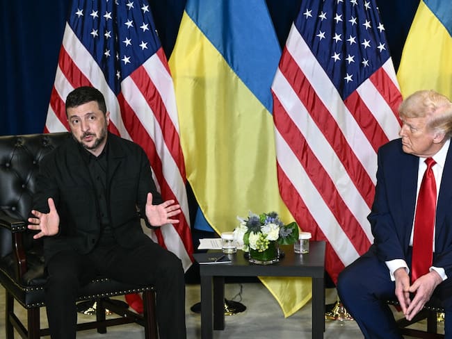 US President Donald Trump holds a bilateral meeting with Ukraine's President Volodymyr Zelensky on the sidelines of the United Nations General Assembly in New York City on September 23, 2025. (Photo by Brendan SMIALOWSKI / AFP)