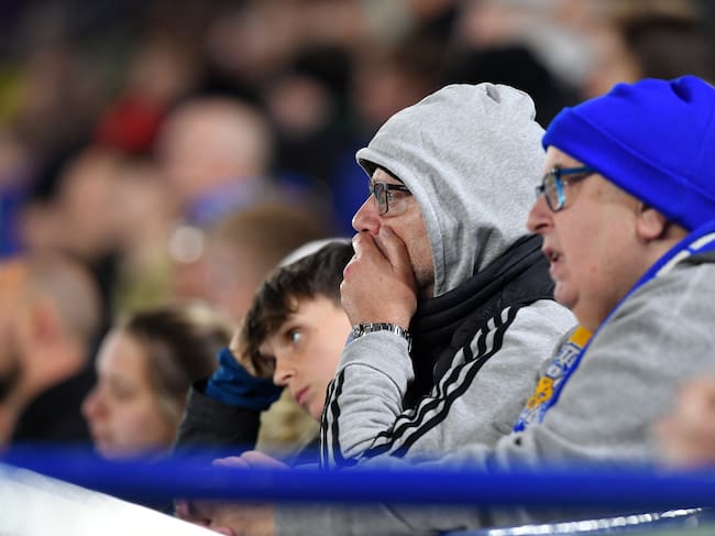 Hinchas del Leicester City tras su descenso a la League One de Inglaterra (tercera división). Foto: Getty Images.