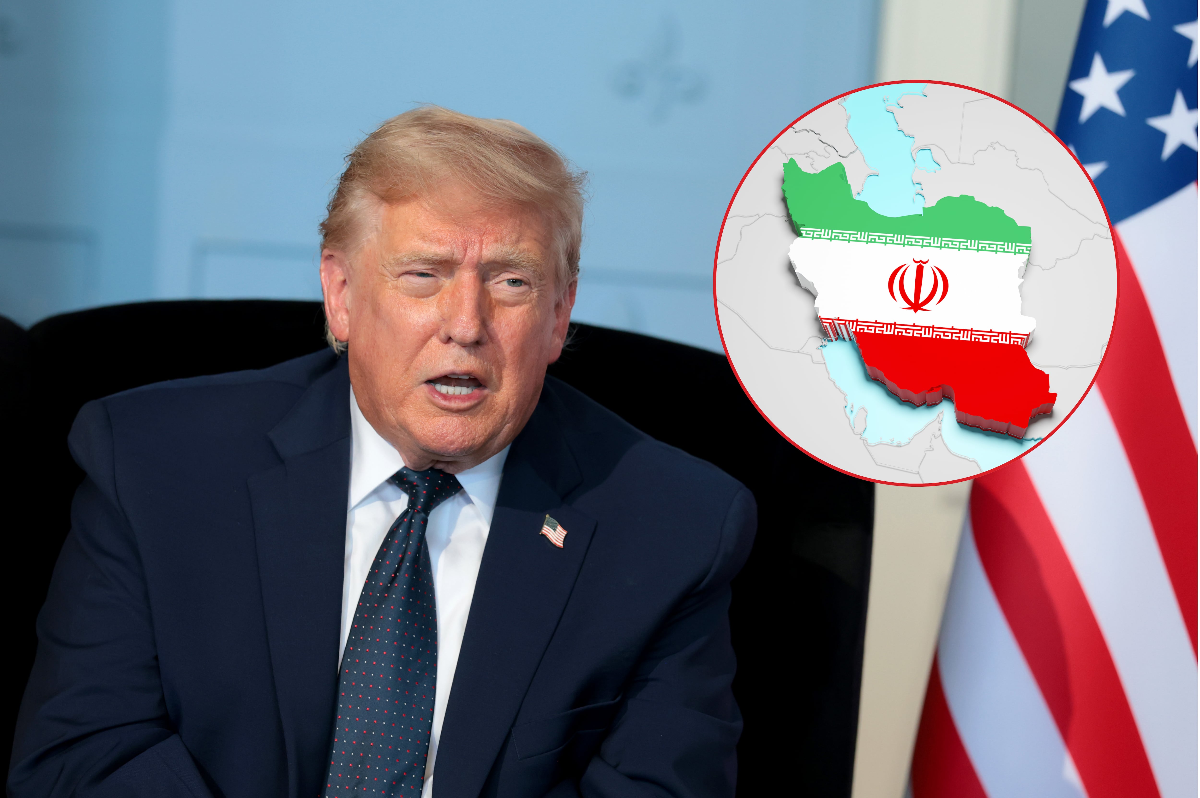 Imagen de referencia. Donald Trump en medio de conferencia G7 - Bandera de irán: Getty Images.