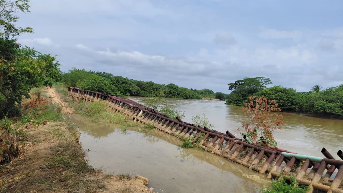 Autoridades mantienen la alerta en punto crítico de San Pelayo tras colapso de obra en el río Sinú