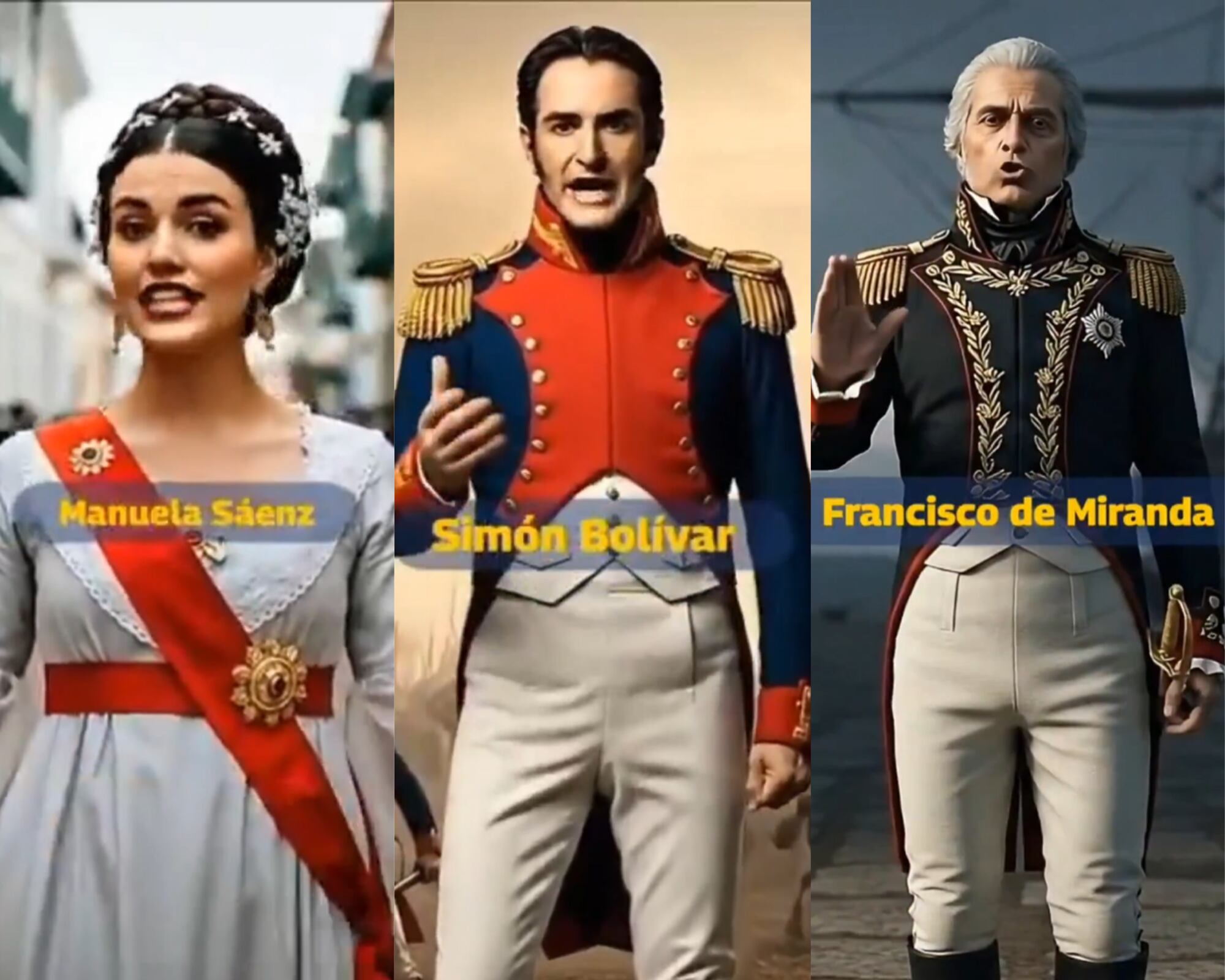 El gobierno de Nicolás Maduro creó la campaña “Yo me alisto” en la que incluye figuras como Simón Bolívar, Francisco de Miranda o Manuelita Sáenz para impulsar el alistamiento civil.
(Foto: Capturas de pantalla)