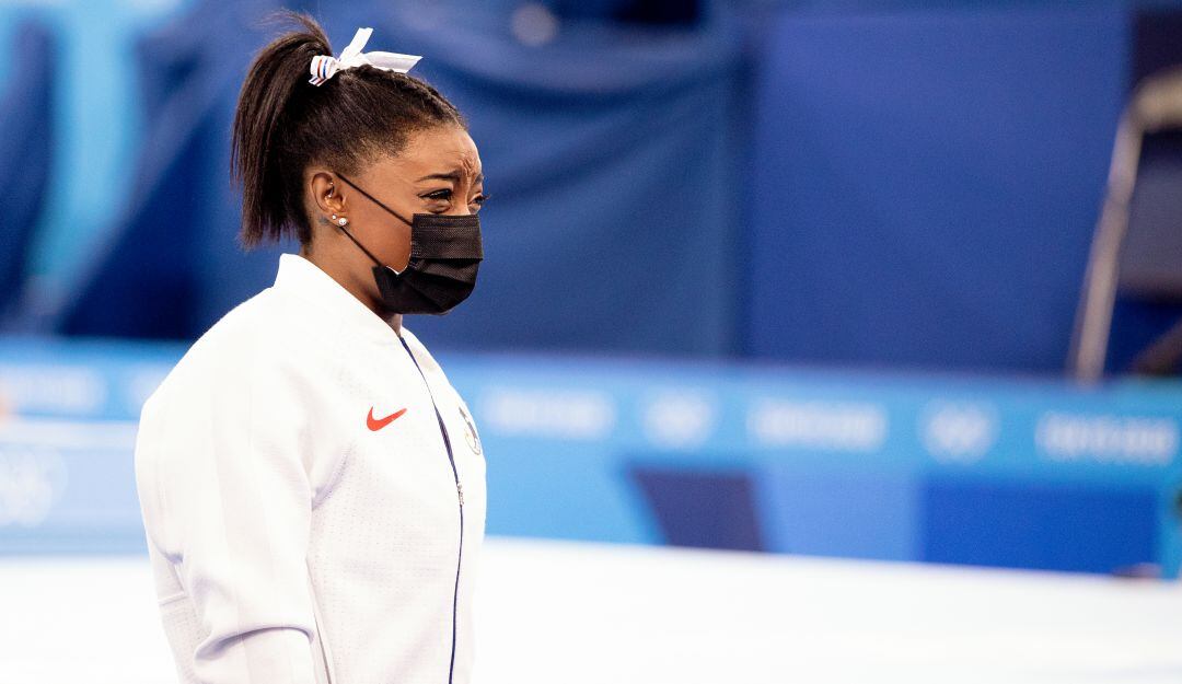 Simone Biles durante la prueba por equipos de la gimnasia en los Juegos Olímpicos.