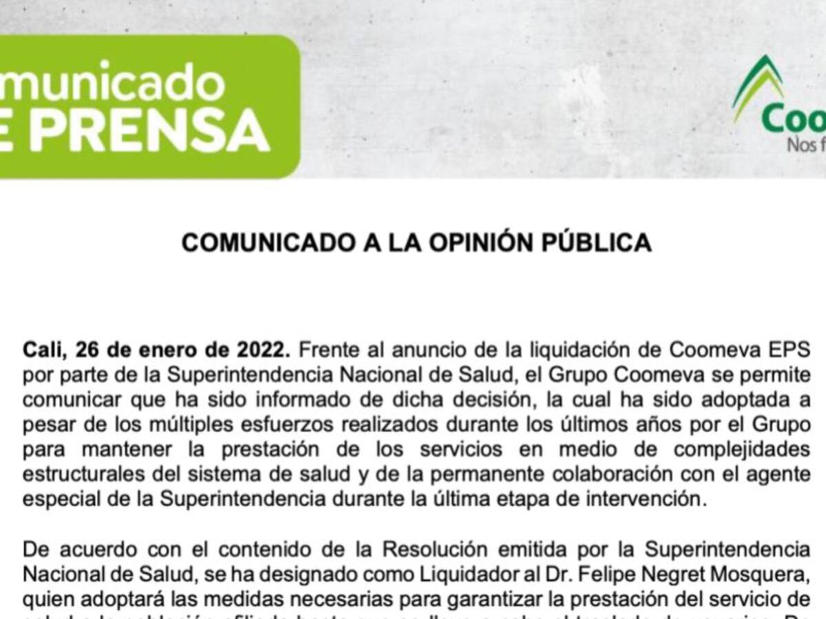 Grupo Coomeva afirma que acompañará a usuarios en proceso de liquidación