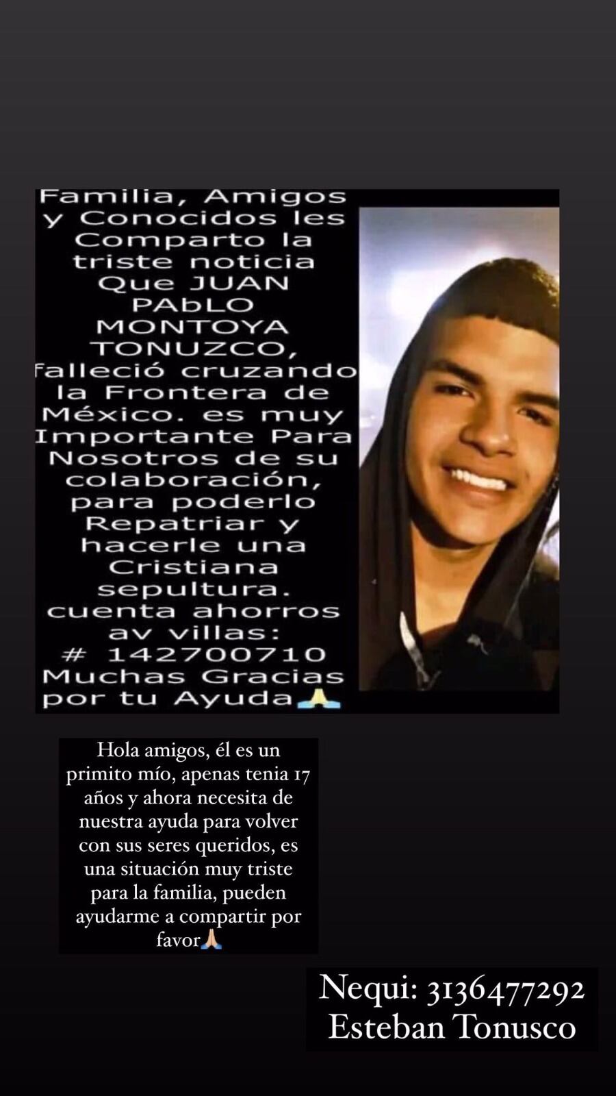 Familiares hacen colecta para repatriar el cuerpo a Colombia