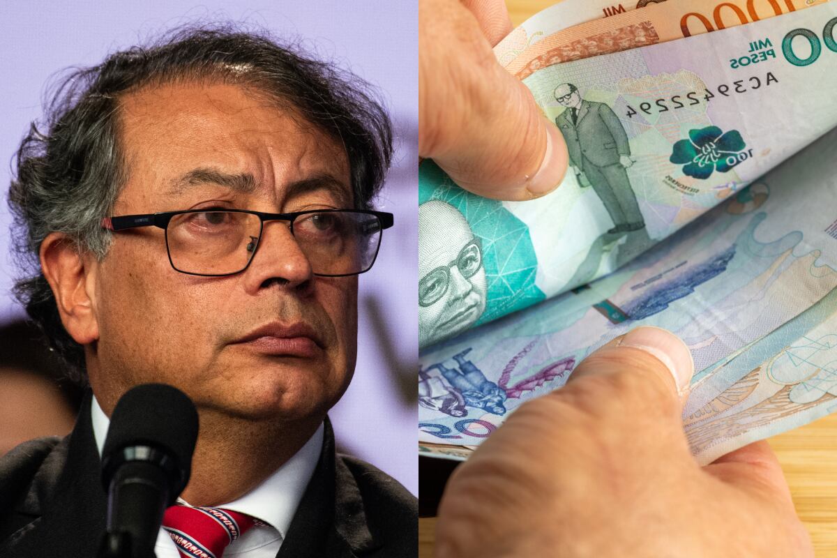 Collage presidente Gustavo Petro y dinero colombiano. Fotos: Getty Images.