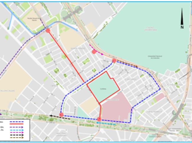 Cierres a los alrededores de Corferias. Foto: Secretaría de Movilidad.